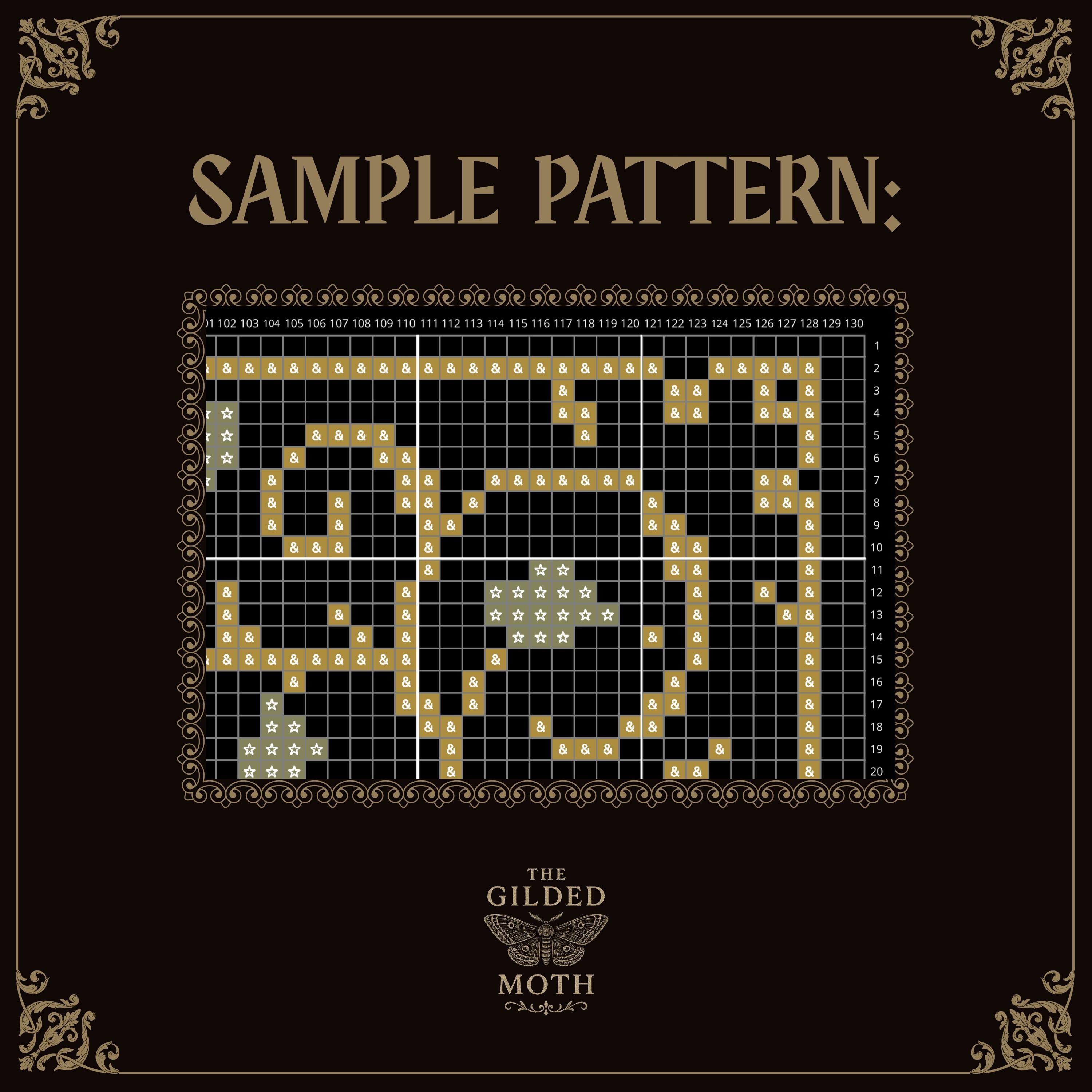 Gothic counted cross stitch pattern printable pdf, medieval sword floral embroidery, fantasy cross stitch chart download