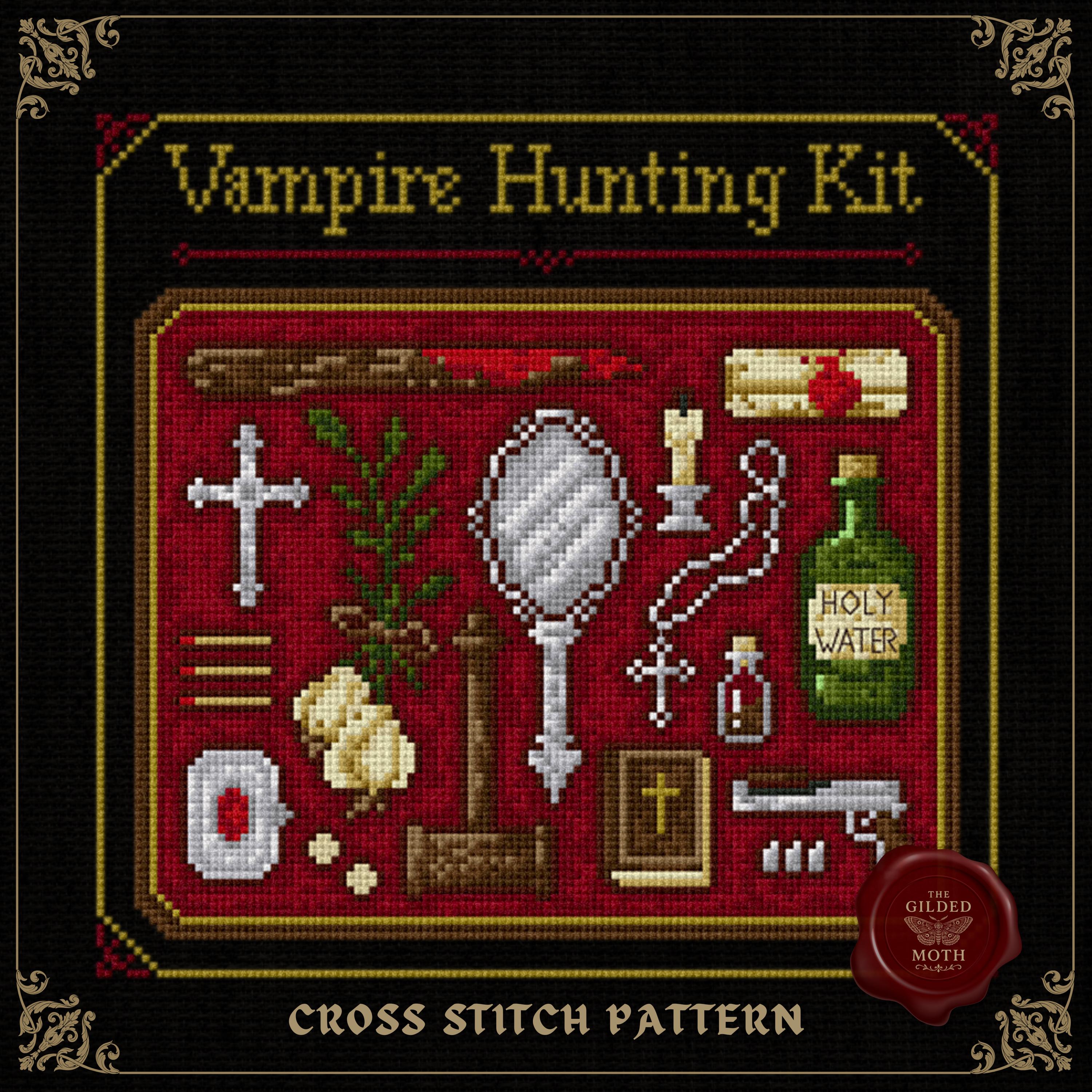 Vampire counted cross stitch bundle | gothic pattern pack | dark embroidery chart pdf printables | Dracula black Aida design | vintage