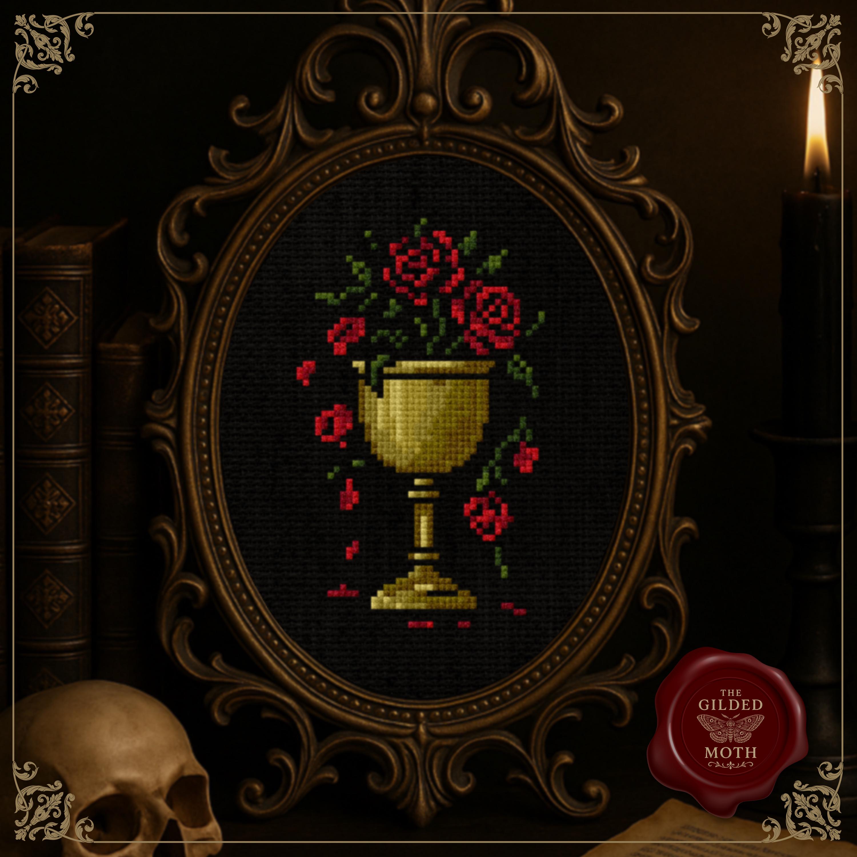 Gothic counted Cross Stitch Gallery Wall Pattern Pack | Dark Academia Embroidery Bundle | Skeleton Rose Sword Hourglass Quote PDF Set bundle