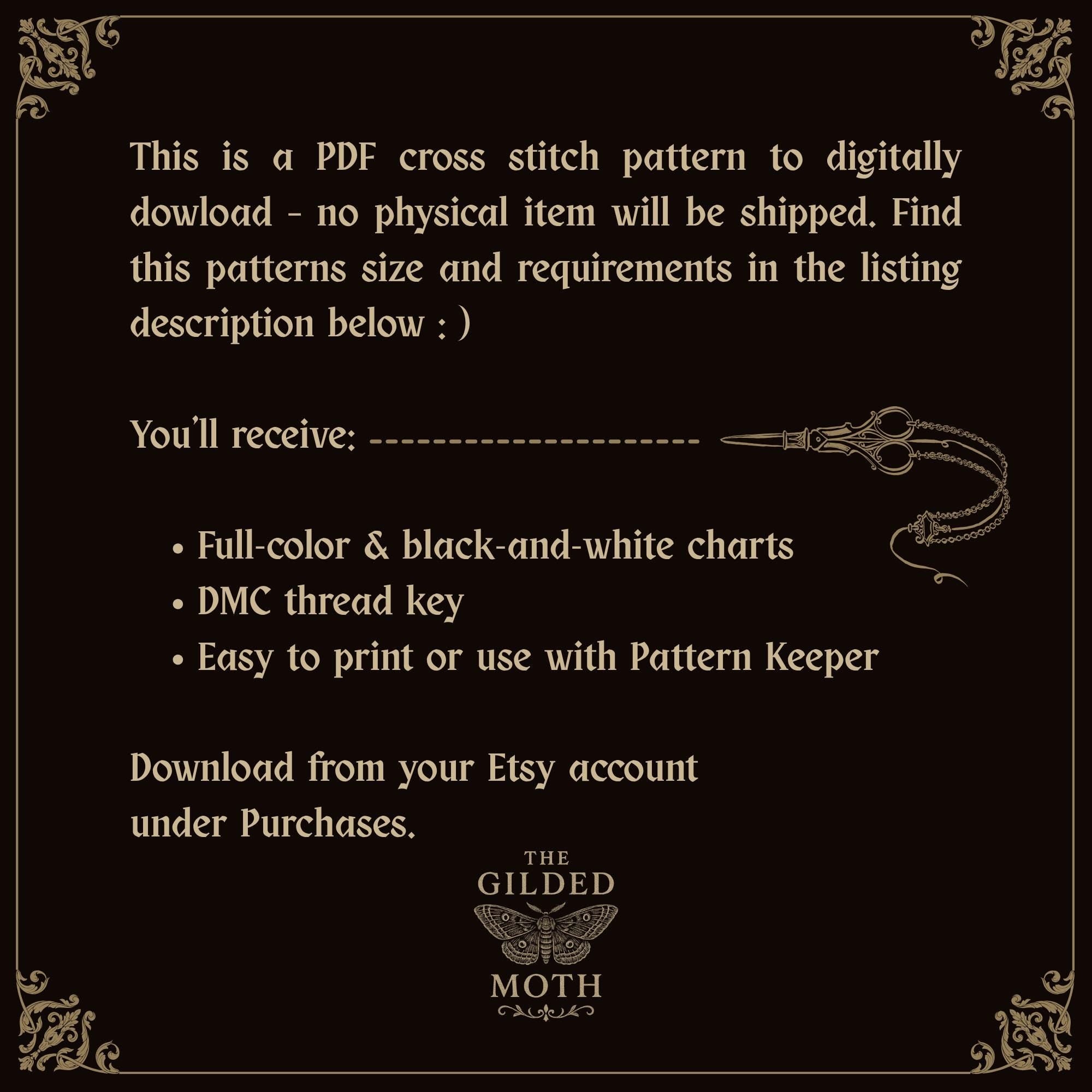 Gothic Archangel Cross Stitch Pattern • Dark Angel with Sword, Medieval Blackwork Embroidery PDF, Black Aida Religious Art, Instant Download