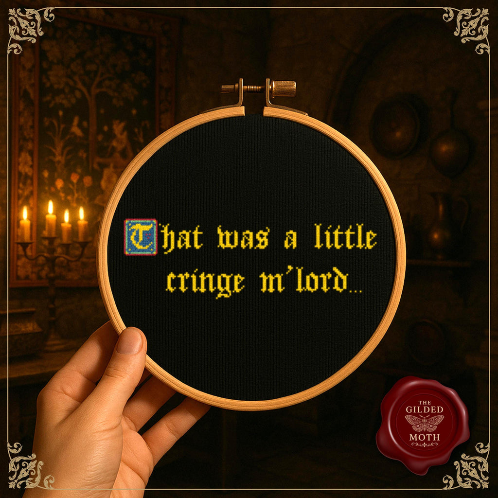 Funny Medieval counted Cross Stitch Pattern: Cringe M’lord Gothic Embroidery (PDF)