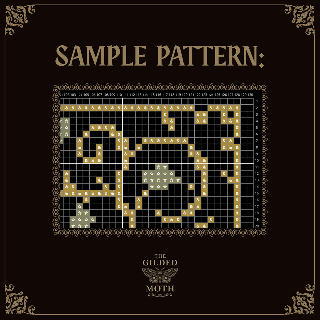 Gothic Moon Window Cross Stitch Pattern • Medieval Stained Glass Silhouette PDF • Small Beginner Embroidery • Black Aida Night Sky Decor