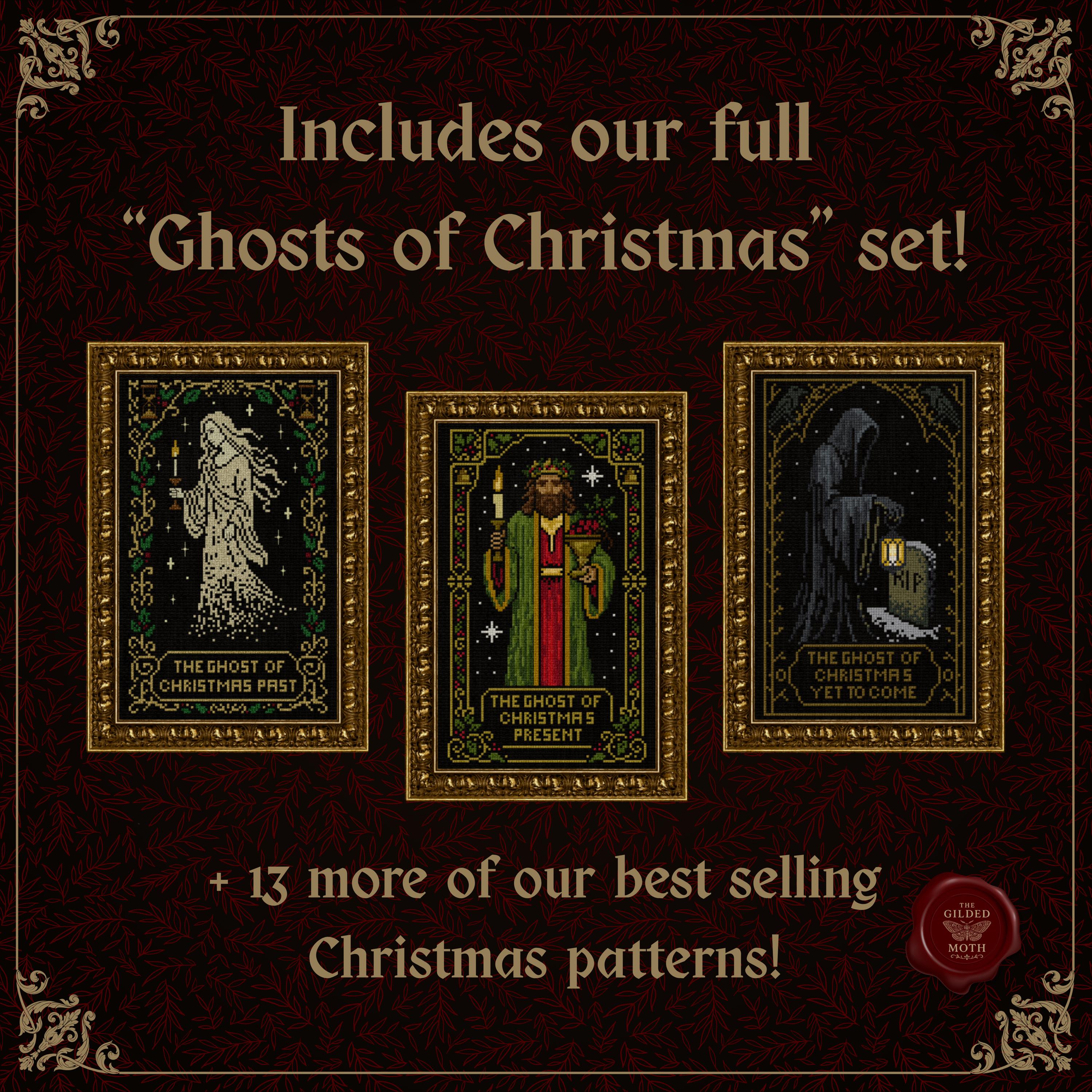 Gothic Christmas Cross Stitch Bundle, 16 Pattern PDF Set, Dark Holiday Decor, alternative Xmas Patterns, Ghosts, Skull, Wreath, Raven pack
