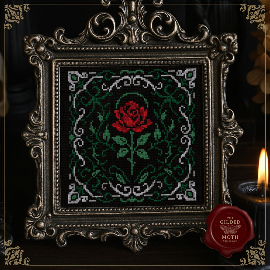 Gothic counted Cross Stitch Gallery Wall Pattern Pack | Dark Academia Embroidery Bundle | Skeleton Rose Sword Hourglass Quote PDF Set bundle