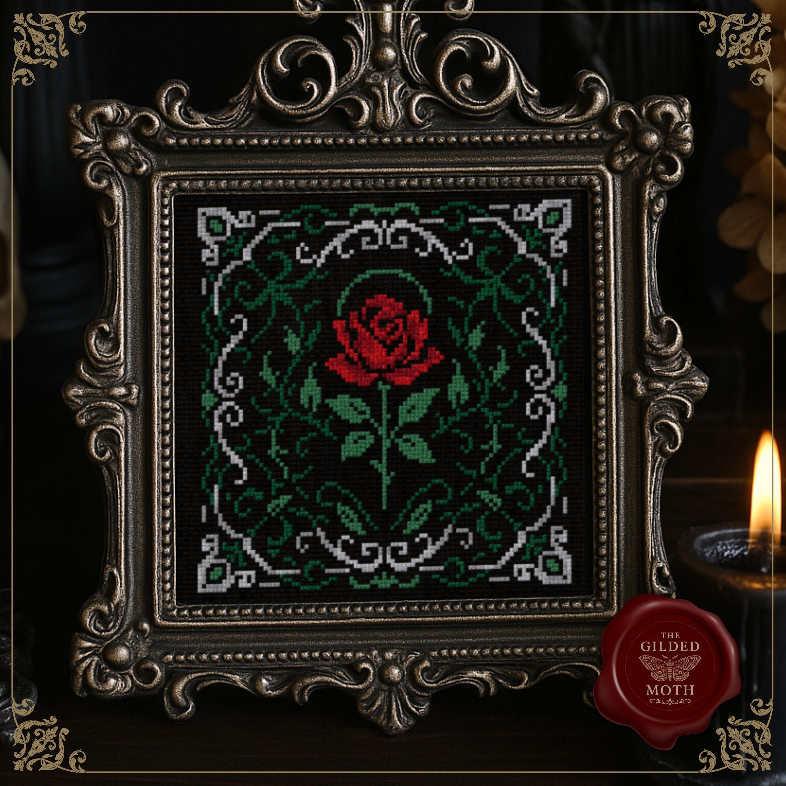 Gothic counted Cross Stitch Gallery Wall Pattern Pack | Dark Academia Embroidery Bundle | Skeleton Rose Sword Hourglass Quote PDF Set bundle