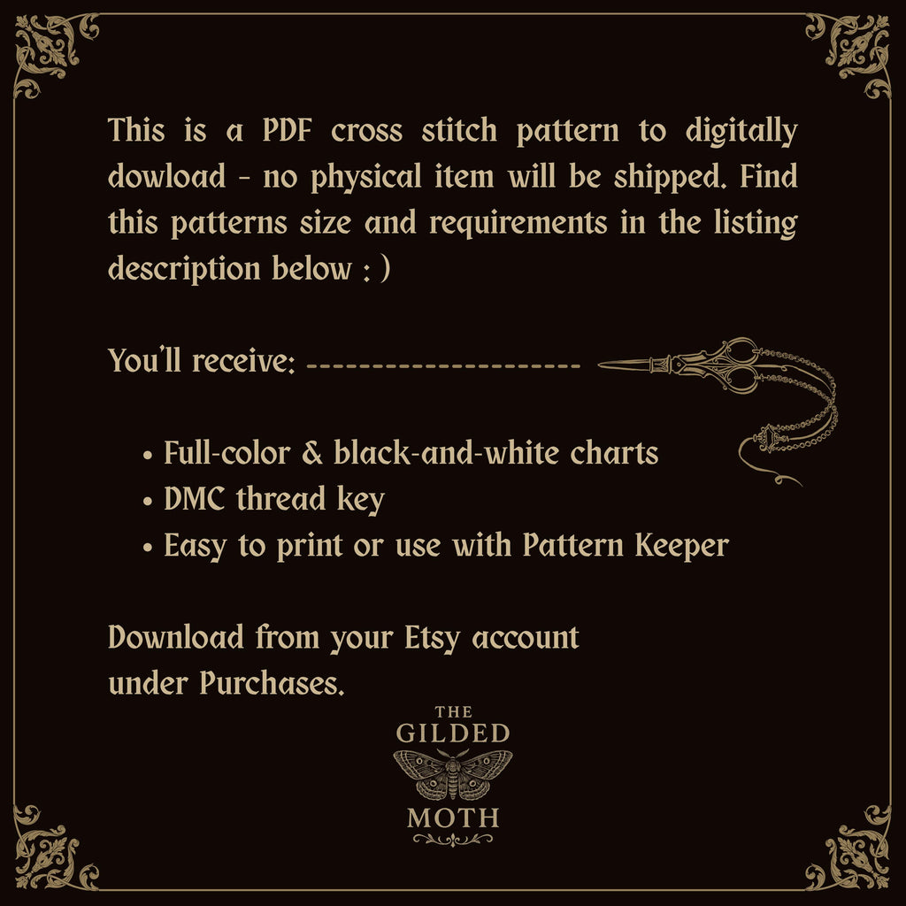 Gothic Moon Window Cross Stitch Pattern • Medieval Stained Glass Silhouette PDF • Small Beginner Embroidery • Black Aida Night Sky Decor