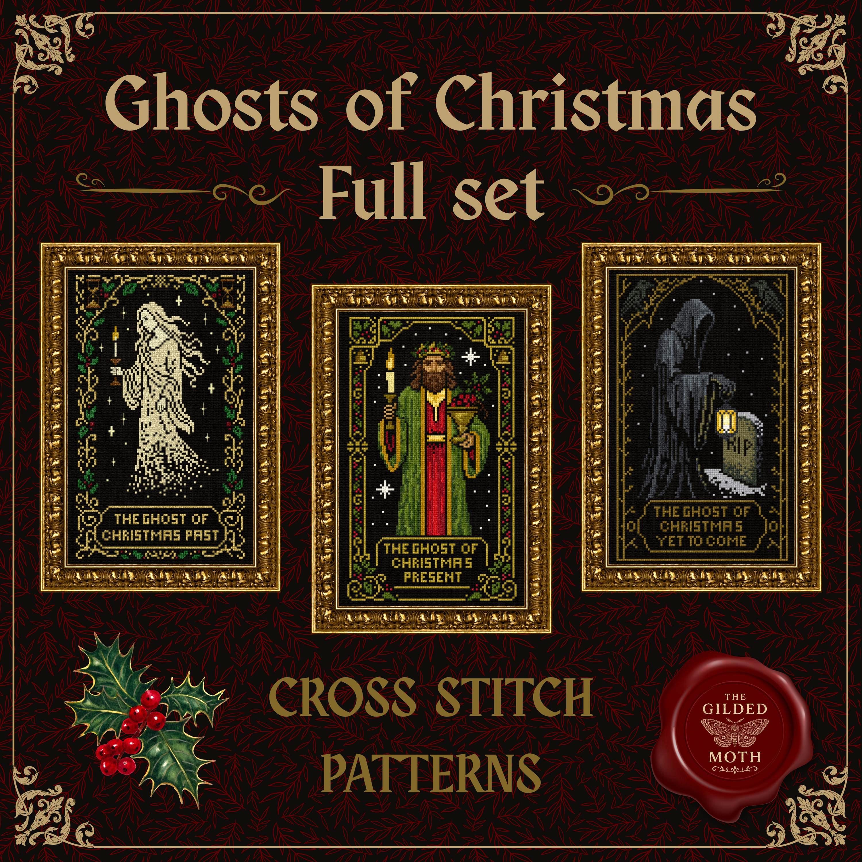Ghosts of Christmas counted Cross Stitch Pattern Set | Gothic Christmas Embroidery | Victorian Holiday Decor | Dark Xmas PDF Download