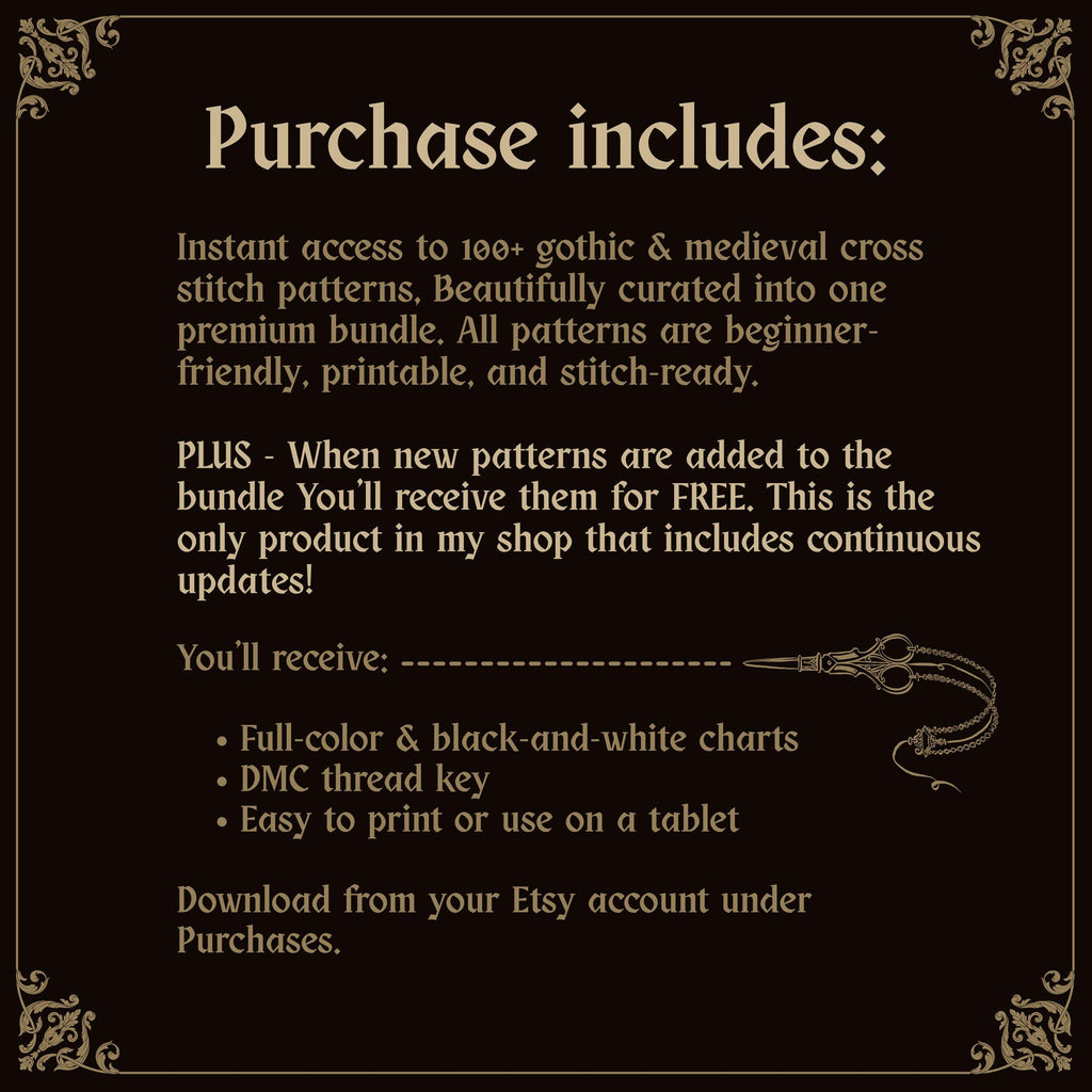 Entire Shop counted Cross Stitch Bundle • 100+ Gothic & Medieval Patterns • Printable PDF Charts • Instant Download • Sampler Pack