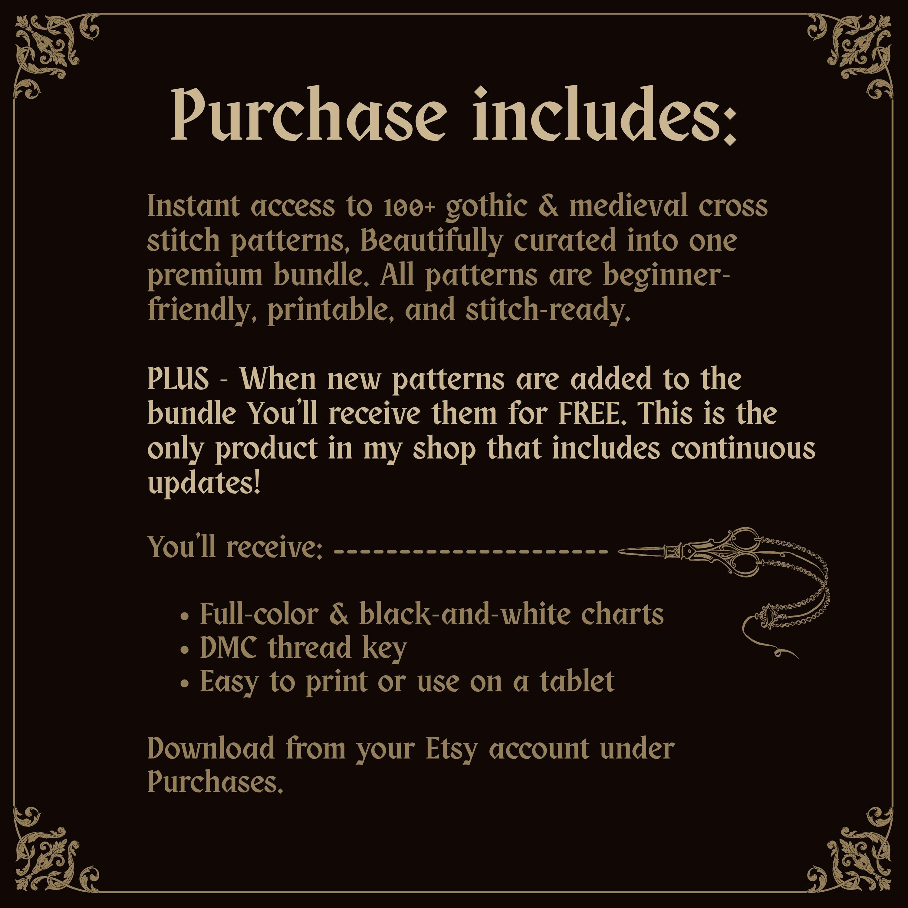 Entire Shop counted Cross Stitch Bundle • 100+ Gothic & Medieval Patterns • Printable PDF Charts • Instant Download • Sampler Pack