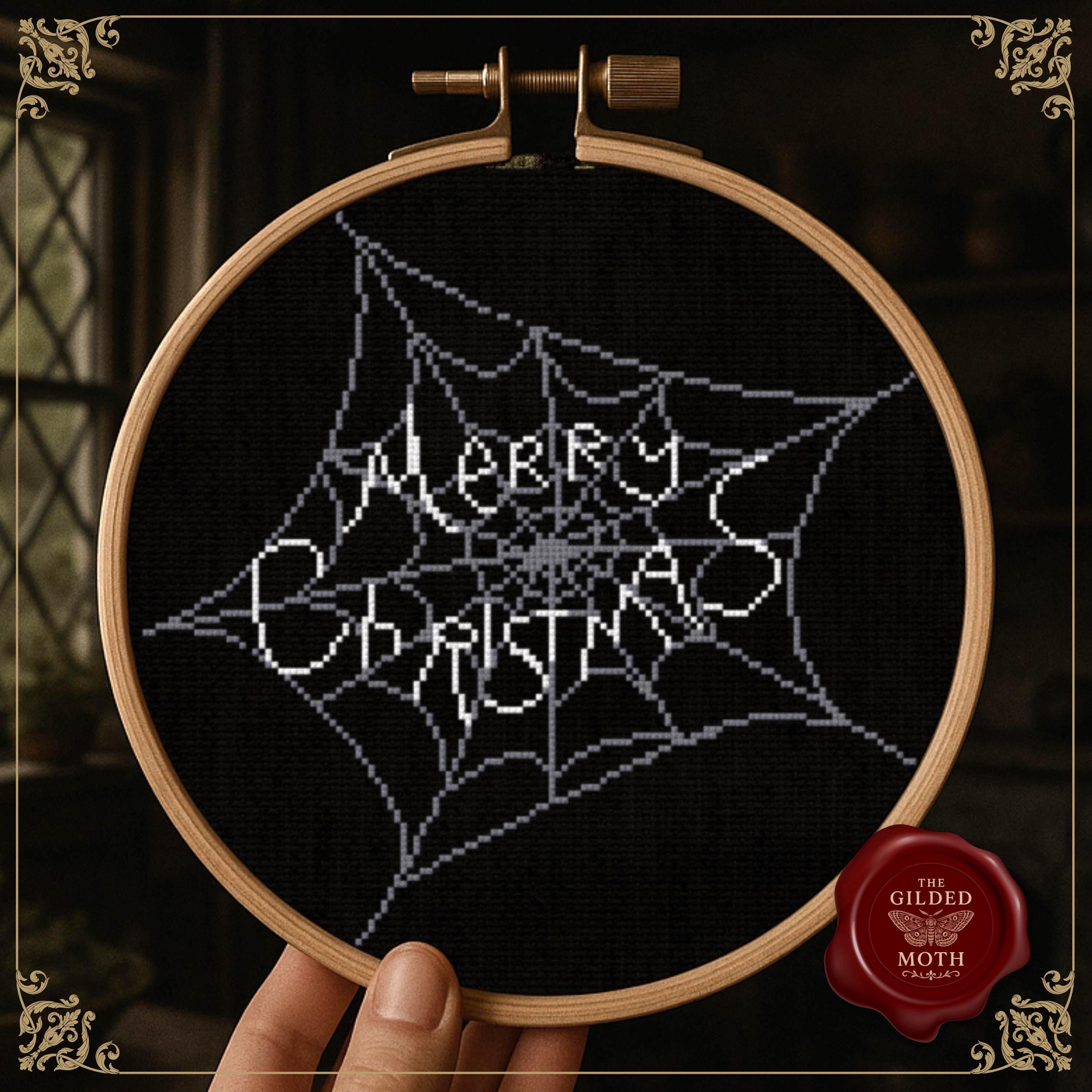 Christmas spider web counted Cross Stitch Pattern | Gothic Christmas Embroidery PDF pack | Dark Holiday Decor | Black Aida Digital Download