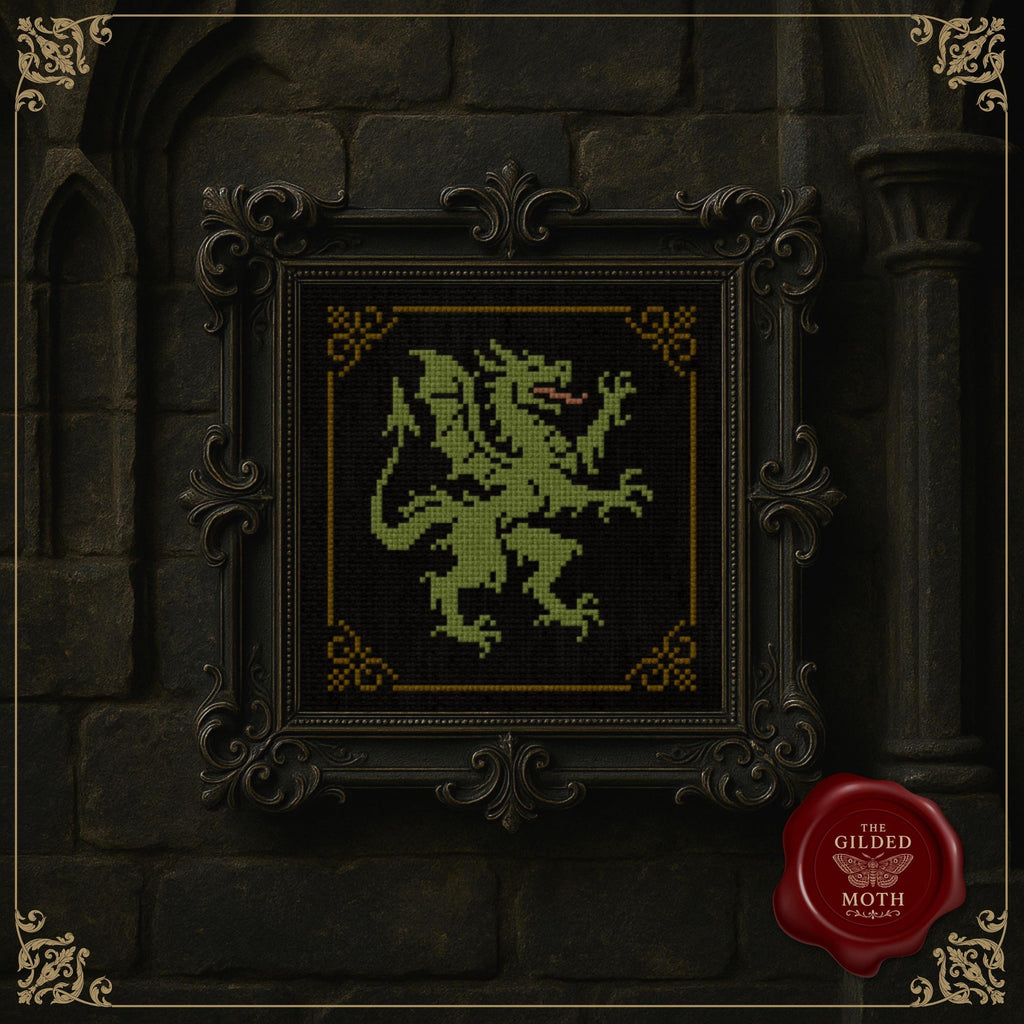 Medieval Dragon Cross Stitch Pattern • Gothic Heraldic Beast Embroidery PDF • Fantasy Crest Needlework • Medieval Wall Art Pattern