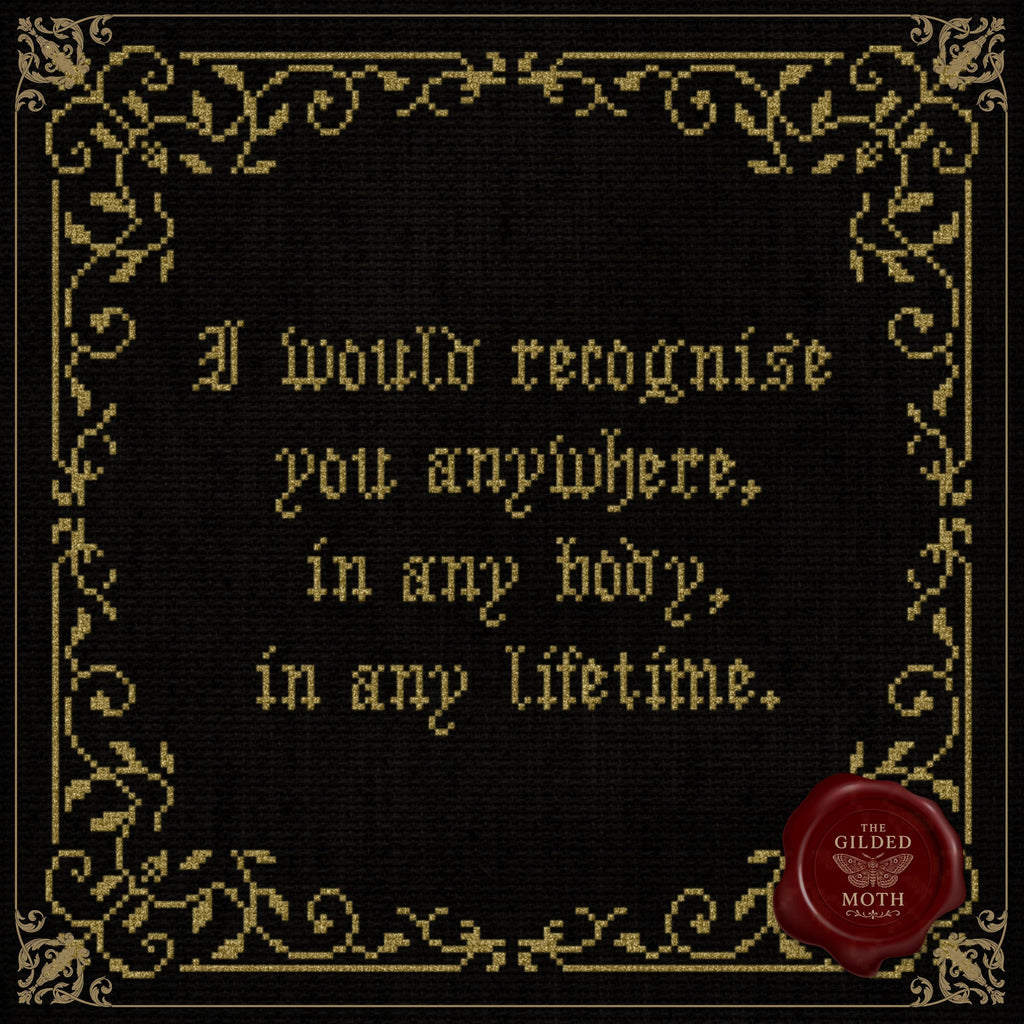 Gothic Love Quote Cross Stitch Pattern • Dark Romance Medieval Sampler PDF • “I Would Recognise You Anywhere” Embroidery • dark Wall Art