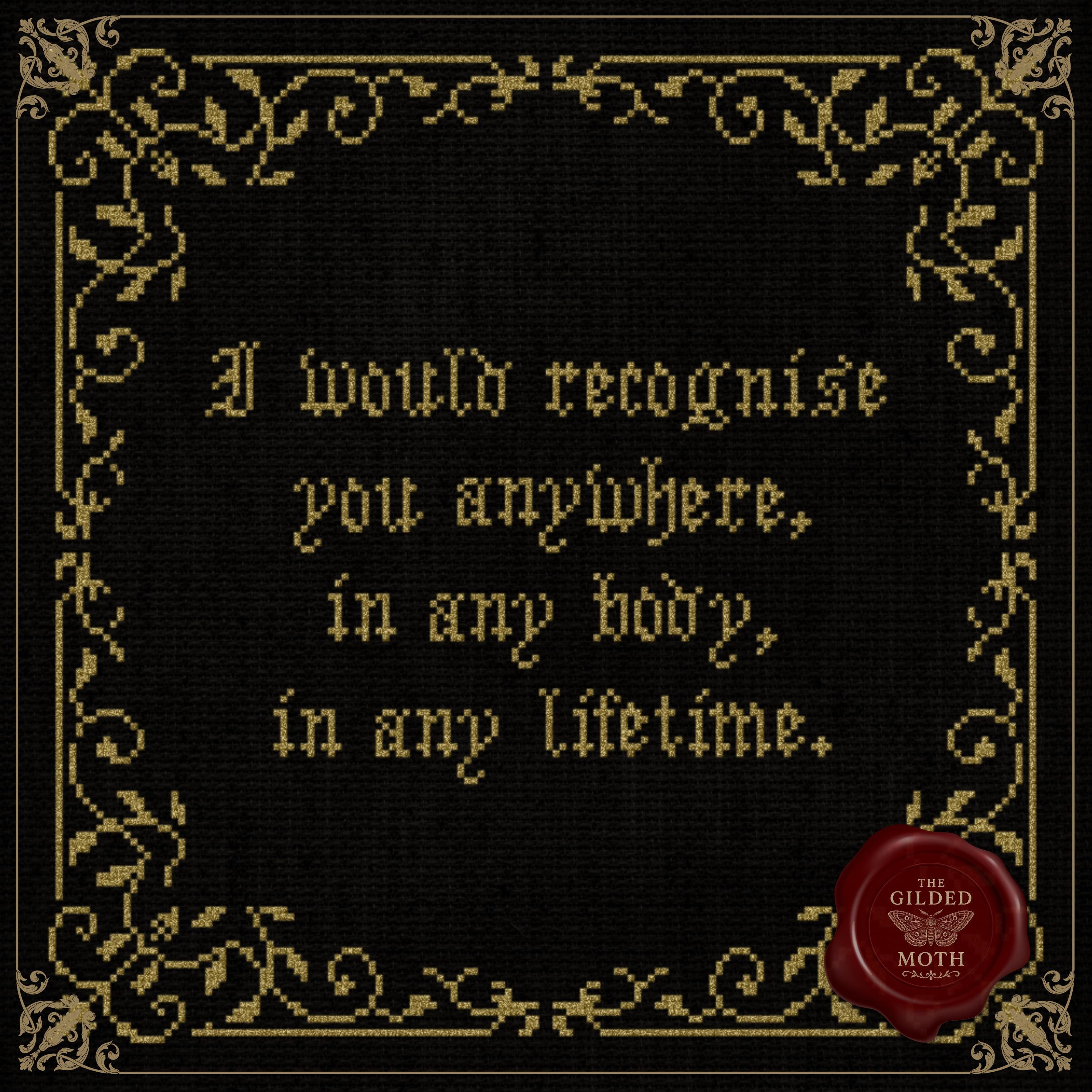 Gothic Love Quote Cross Stitch Pattern • Dark Romance Medieval Sampler PDF • “I Would Recognise You Anywhere” Embroidery • dark Wall Art