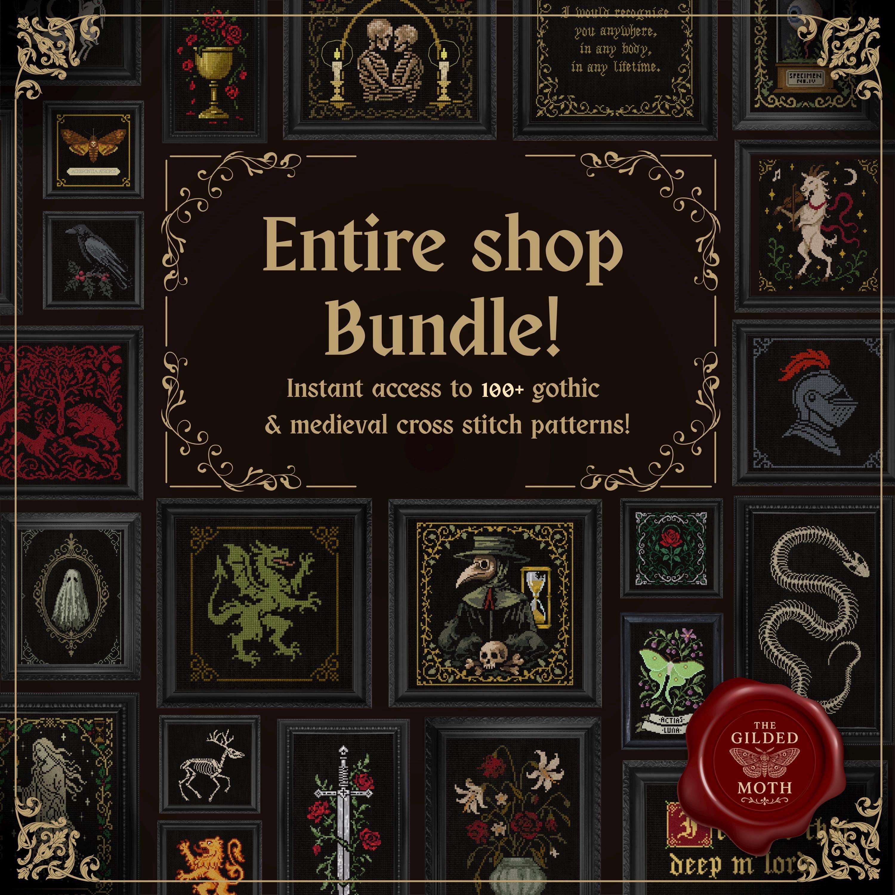 Entire Shop counted Cross Stitch Bundle • 100+ Gothic & Medieval Patterns • Printable PDF Charts • Instant Download • Sampler Pack