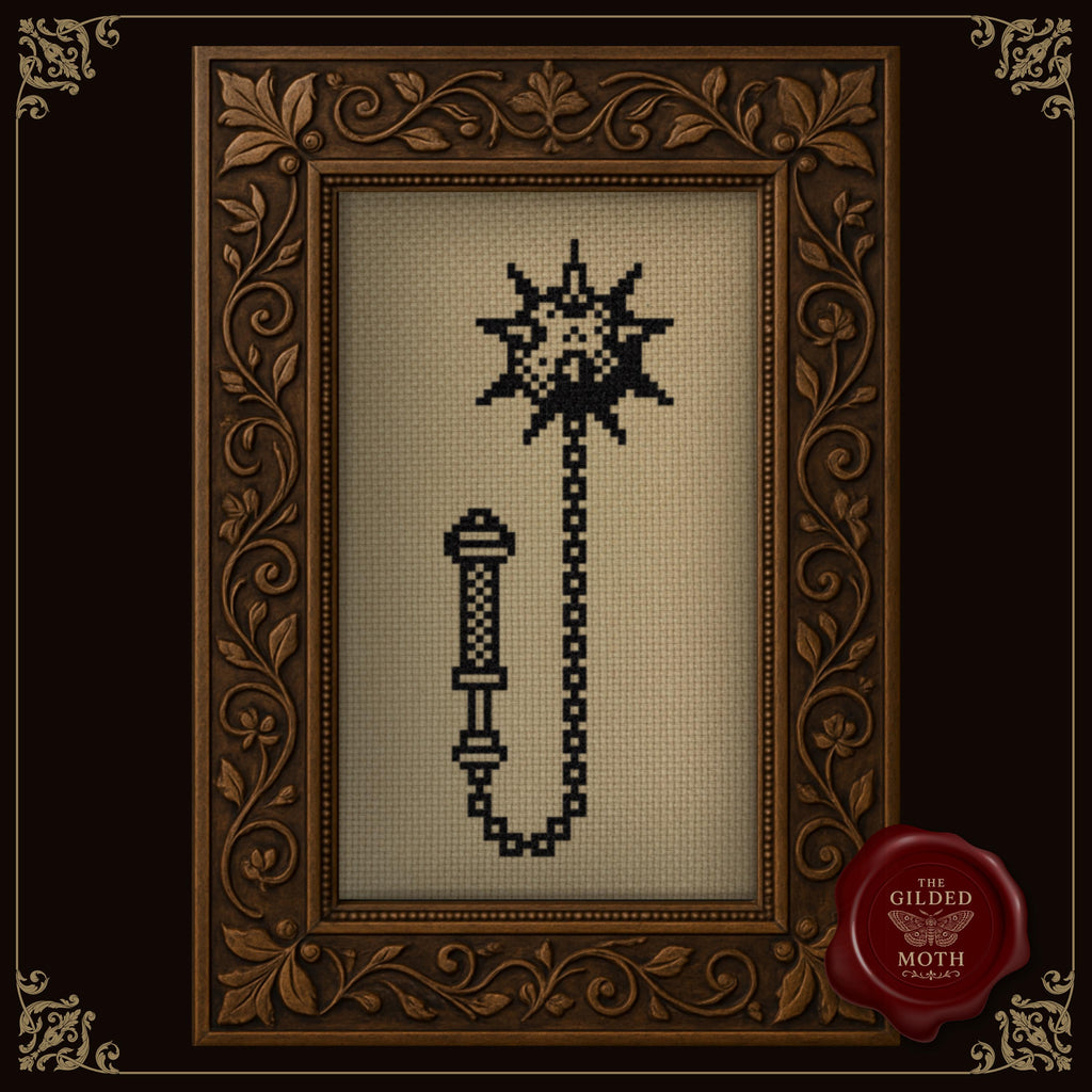 Medieval Flail counted Cross Stitch Pattern • Gothic Blackwork Weapon PDF • Dark Fantasy Mace Embroidery • One-Colour Minimalist Pattern