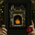 Gothic Christmas Fireplace counted Cross Stitch Pattern,Dark Holiday Mantel Sampler PDF,Crow & Skull Garland, Black Aida Xmas Embroidery