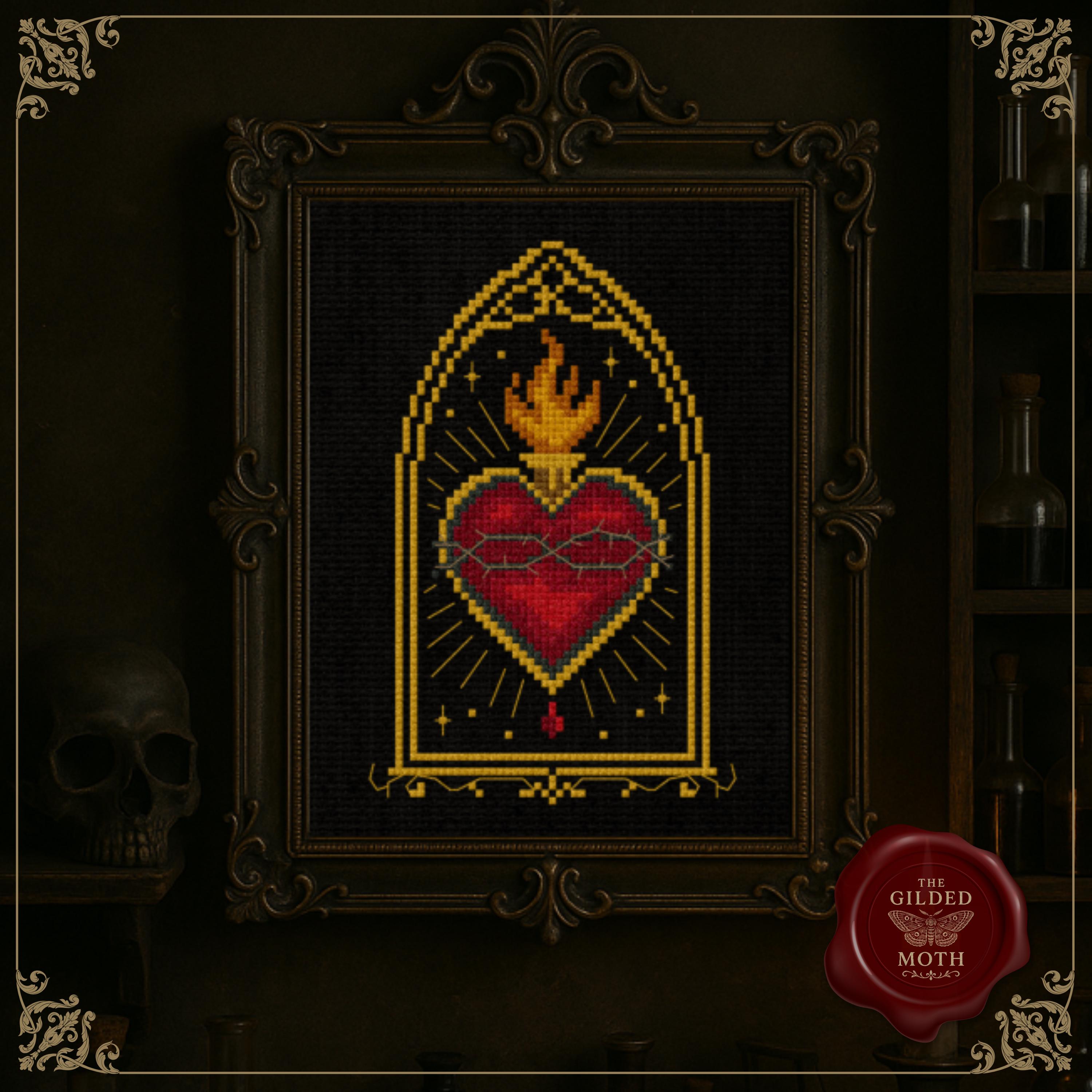 Gothic Cross Stitch Gallery Wall Bundle | religious Dark Academia Embroidery Patterns | Sacred Heart, Chalice, Gothic Window, Angel, Rose