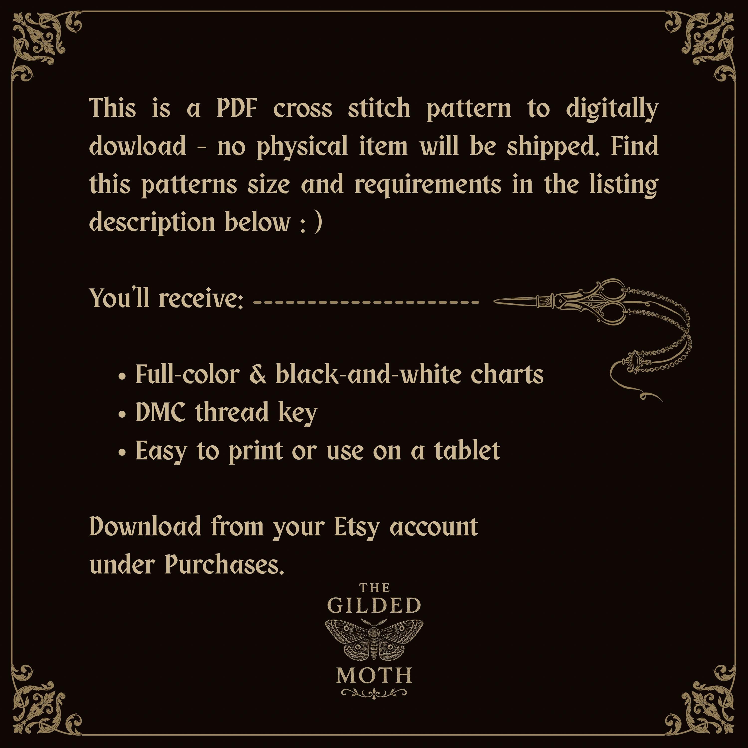 Gothic counted Cross Stitch Pattern: Skeleton Floral Dark Cottagecore Embroidery (PDF Pattern)