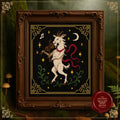 Medieval Goat Musician Cross Stitch Pattern • Gothic Fantasy Tapestry PDF • Dancing Goat with Violin Embroidery • Black Aida folk lore Decor