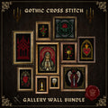 Gothic Cross Stitch Gallery Wall Bundle | religious Dark Academia Embroidery Patterns | Sacred Heart, Chalice, Gothic Window, Angel, Rose