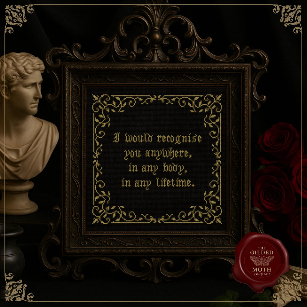 Gothic Love Quote Cross Stitch Pattern • Dark Romance Medieval Sampler PDF • “I Would Recognise You Anywhere” Embroidery • dark Wall Art