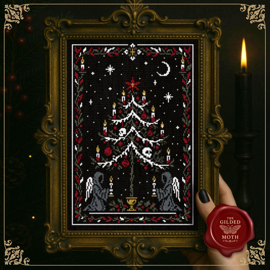 Christmas tree counted Cross Stitch Pattern | Gothic Christmas Embroidery PDF pack | Dark Holiday Decor | Black Aida Digital Download |