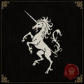 Medieval Unicorn Cross Stitch Pattern • Gothic Heraldic Unicorn PDF • Mythical Creature Embroidery • Dark Fantasy Needlework on Black Aida